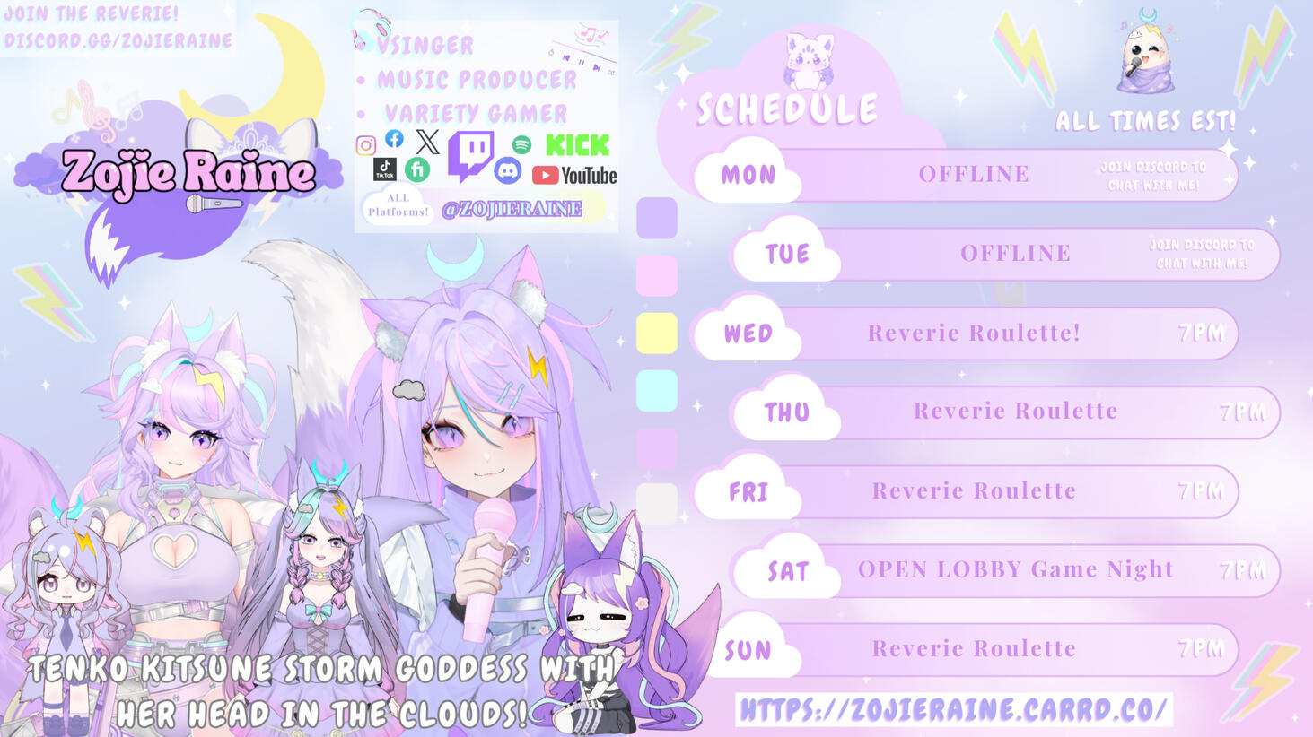 Streaming Schedule for Zojie Raine
