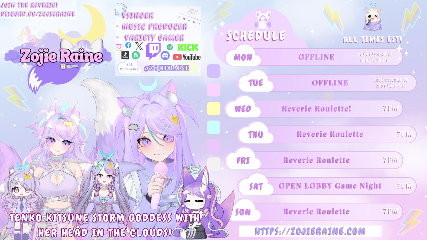 Streaming Schedule Streaming Schedule for Zojie Raine